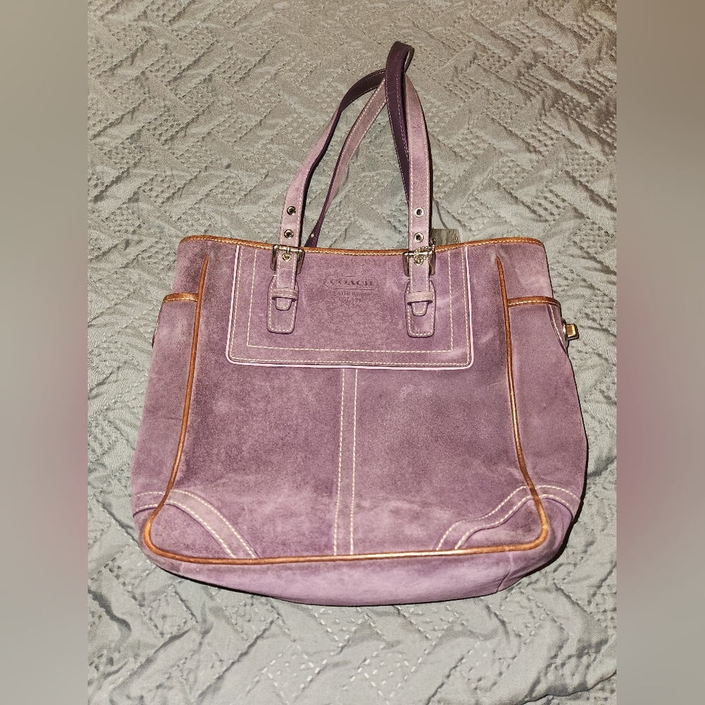 Coach plum suede with brown leather tote